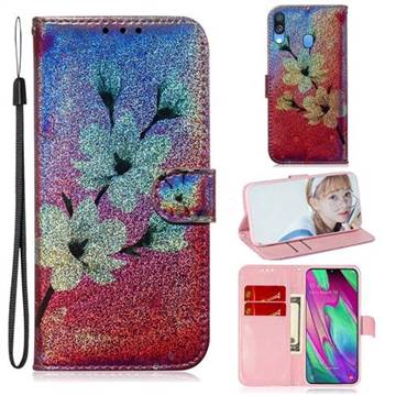 Magnolia Laser Shining Leather Wallet Phone Case for Samsung Galaxy A40