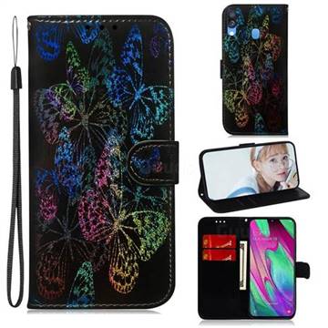 Black Butterfly Laser Shining Leather Wallet Phone Case for Samsung Galaxy A40