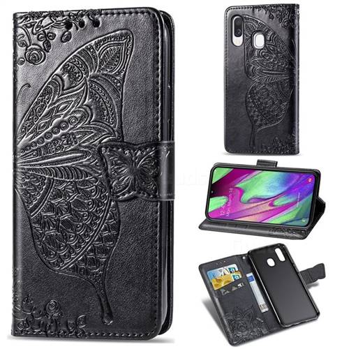 Embossing Mandala Flower Butterfly Leather Wallet Case for Samsung Galaxy A40 - Black