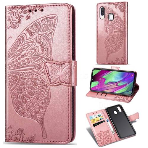 Embossing Mandala Flower Butterfly Leather Wallet Case for Samsung Galaxy A40 - Rose Gold