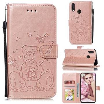 Embossing Butterfly Heart Bear Leather Wallet Case for Samsung Galaxy A40 - Rose Gold