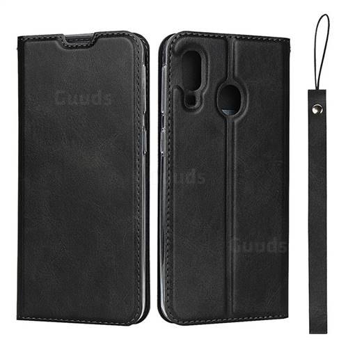Calf Pattern Magnetic Automatic Suction Leather Wallet Case for Samsung Galaxy A40 - Black