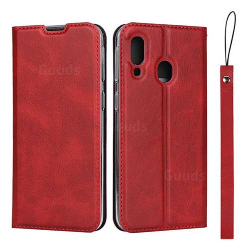 Calf Pattern Magnetic Automatic Suction Leather Wallet Case for Samsung Galaxy A40 - Red