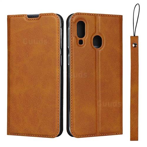 Calf Pattern Magnetic Automatic Suction Leather Wallet Case for Samsung Galaxy A40 - Brown