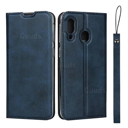 Calf Pattern Magnetic Automatic Suction Leather Wallet Case for Samsung Galaxy A40 - Blue