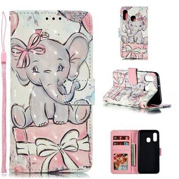 Bow Elephant 3D Painted Leather Phone Wallet Case for Samsung Galaxy A40