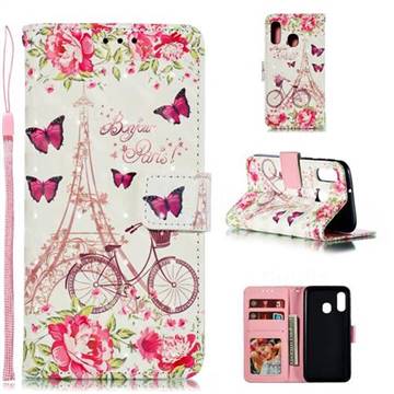 Bicycle Flower Tower 3D Painted Leather Phone Wallet Case for Samsung Galaxy A40
