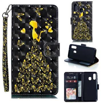Golden Butterfly Girl 3D Painted Leather Phone Wallet Case for Samsung Galaxy A40