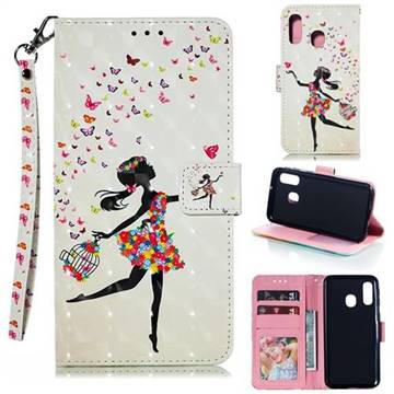 Flower Girl 3D Painted Leather Phone Wallet Case for Samsung Galaxy A40