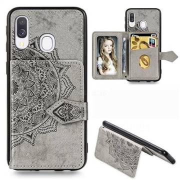 Mandala Flower Cloth Multifunction Stand Card Leather Phone Case for Samsung Galaxy A40 - Gray