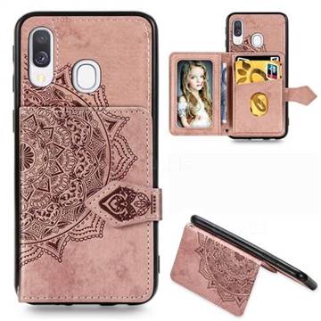 Mandala Flower Cloth Multifunction Stand Card Leather Phone Case for Samsung Galaxy A40 - Rose Gold