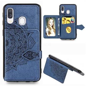 Mandala Flower Cloth Multifunction Stand Card Leather Phone Case for Samsung Galaxy A40 - Blue