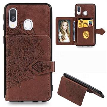 Mandala Flower Cloth Multifunction Stand Card Leather Phone Case for Samsung Galaxy A40 - Brown