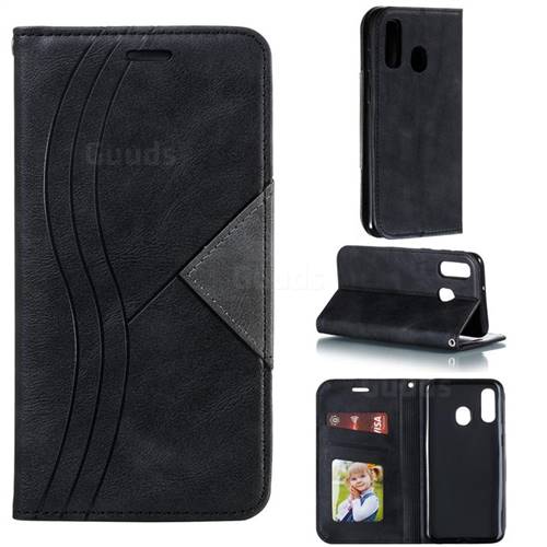 Retro S Streak Magnetic Leather Wallet Phone Case for Samsung Galaxy A40 - Black