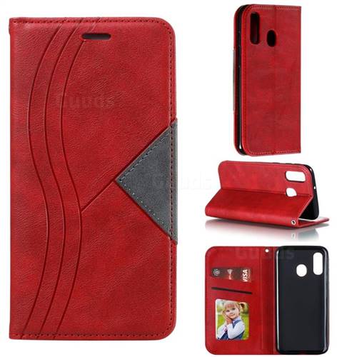 Retro S Streak Magnetic Leather Wallet Phone Case for Samsung Galaxy A40 - Red