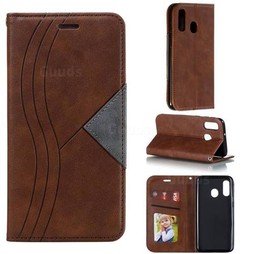Retro S Streak Magnetic Leather Wallet Phone Case for Samsung Galaxy A40 - Brown