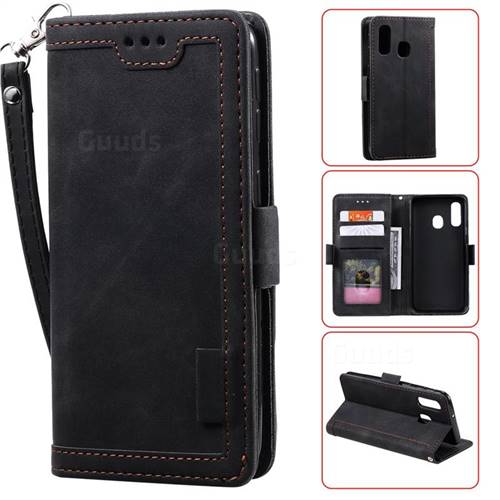 Luxury Retro Stitching Leather Wallet Phone Case for Samsung Galaxy A40 - Black