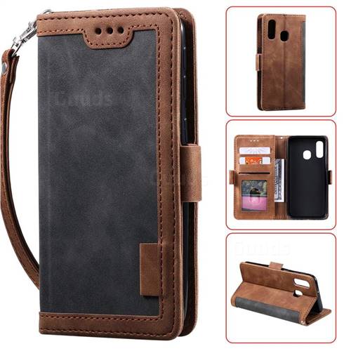 Luxury Retro Stitching Leather Wallet Phone Case for Samsung Galaxy A40 - Gray