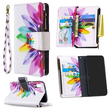 Seven-color Flowers Binfen Color BF03 Retro Zipper Leather Wallet Phone Case for Samsung Galaxy A40