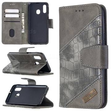 BinfenColor BF04 Color Block Stitching Crocodile Leather Case Cover for Samsung Galaxy A40 - Gray