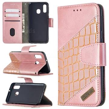 BinfenColor BF04 Color Block Stitching Crocodile Leather Case Cover for Samsung Galaxy A40 - Rose Gold