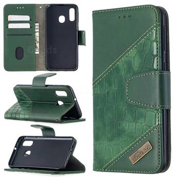 BinfenColor BF04 Color Block Stitching Crocodile Leather Case Cover for Samsung Galaxy A40 - Green