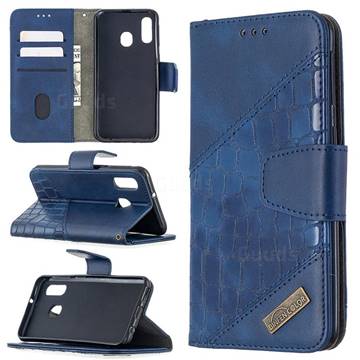 BinfenColor BF04 Color Block Stitching Crocodile Leather Case Cover for Samsung Galaxy A40 - Blue
