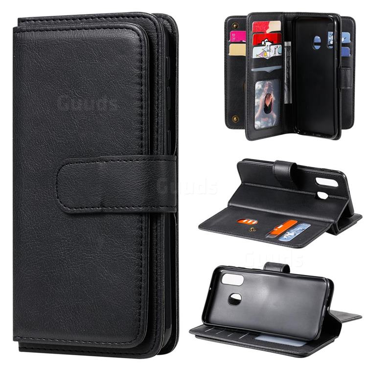 Multi-function Ten Card Slots and Photo Frame PU Leather Wallet Phone Case Cover for Samsung Galaxy A40 - Black