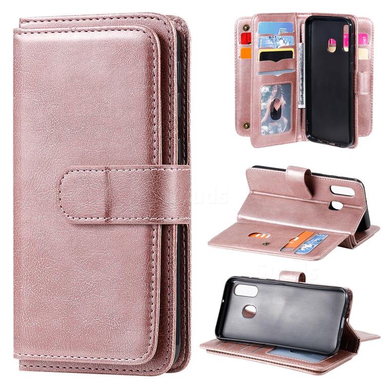 Multi-function Ten Card Slots and Photo Frame PU Leather Wallet Phone Case Cover for Samsung Galaxy A40 - Rose Gold