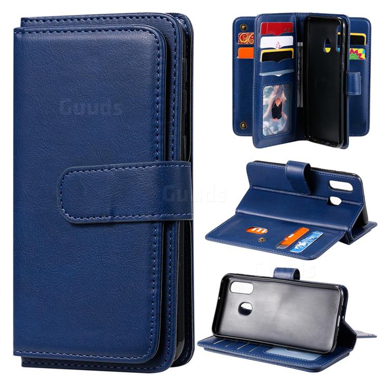 Multi-function Ten Card Slots and Photo Frame PU Leather Wallet Phone Case Cover for Samsung Galaxy A40 - Dark Blue