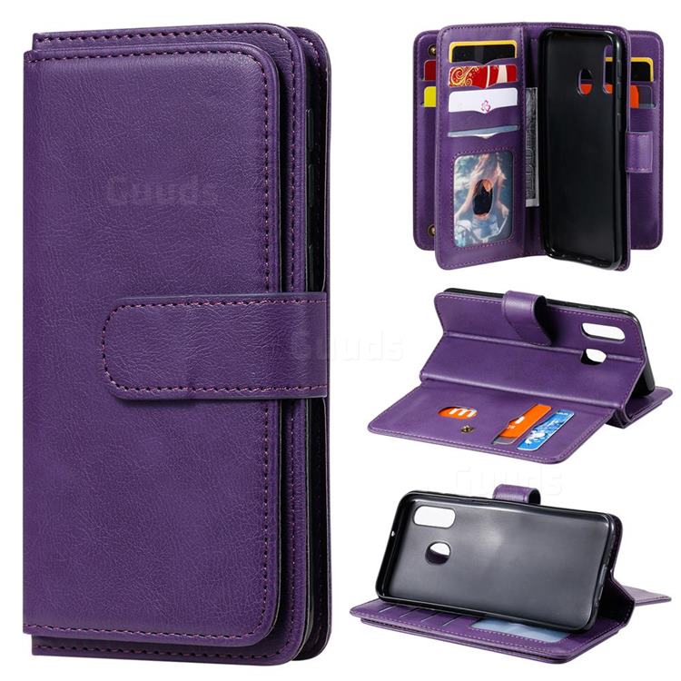 Multi-function Ten Card Slots and Photo Frame PU Leather Wallet Phone Case Cover for Samsung Galaxy A40 - Violet