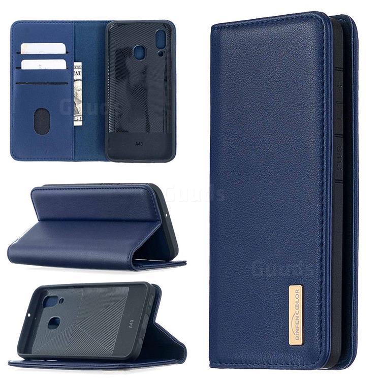 Binfen Color BF06 Luxury Classic Genuine Leather Detachable Magnet Holster Cover for Samsung Galaxy A40 - Blue