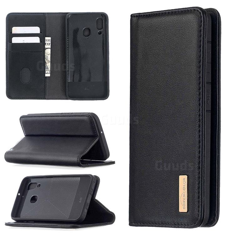 Binfen Color BF06 Luxury Classic Genuine Leather Detachable Magnet Holster Cover for Samsung Galaxy A40 - Black