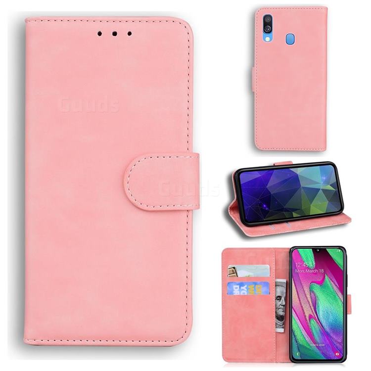 Retro Classic Skin Feel Leather Wallet Phone Case for Samsung Galaxy A40 - Pink