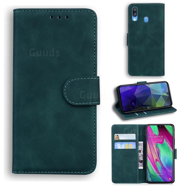 Retro Classic Skin Feel Leather Wallet Phone Case for Samsung Galaxy A40 - Green