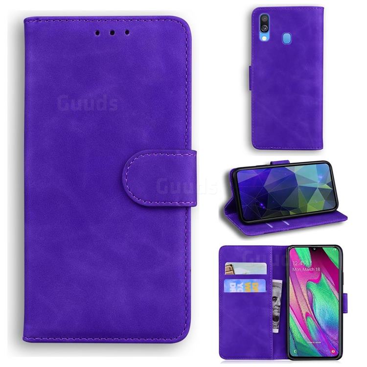 Retro Classic Skin Feel Leather Wallet Phone Case for Samsung Galaxy A40 - Purple