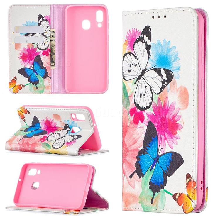 Flying Butterflies Slim Magnetic Attraction Wallet Flip Cover for Samsung Galaxy A40