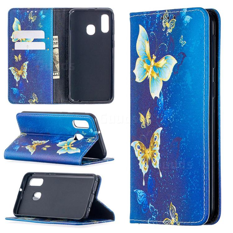 Gold Butterfly Slim Magnetic Attraction Wallet Flip Cover for Samsung Galaxy A40