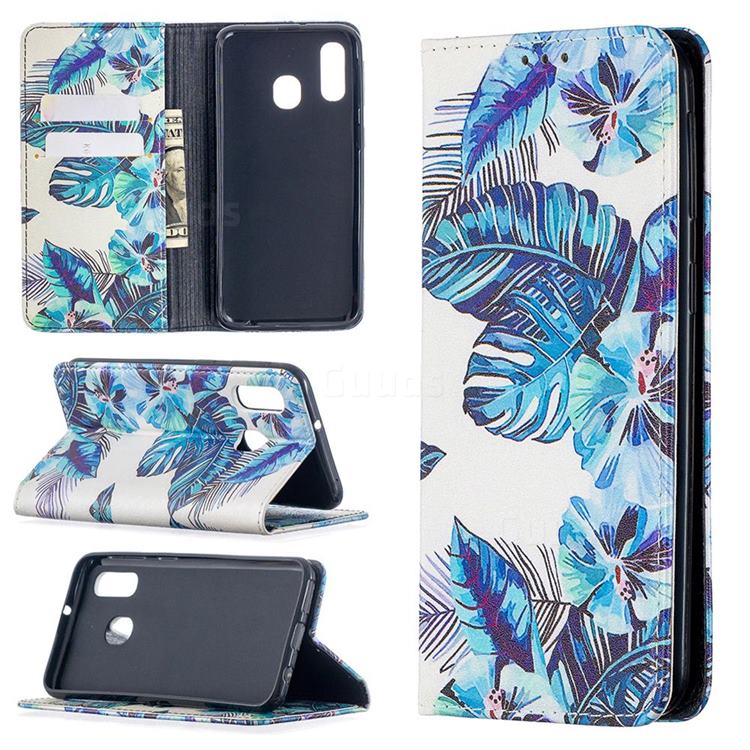 Blue Leaf Slim Magnetic Attraction Wallet Flip Cover for Samsung Galaxy A40