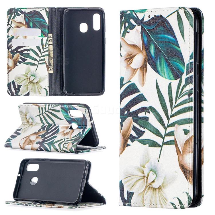 Flower Leaf Slim Magnetic Attraction Wallet Flip Cover for Samsung Galaxy A40