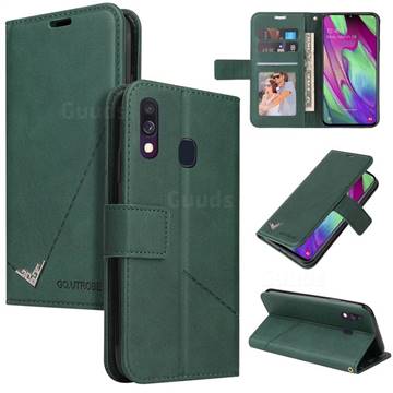 GQ.UTROBE Right Angle Silver Pendant Leather Wallet Phone Case for Samsung Galaxy A40 - Green