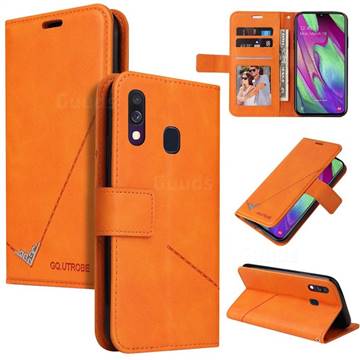 GQ.UTROBE Right Angle Silver Pendant Leather Wallet Phone Case for Samsung Galaxy A40 - Orange