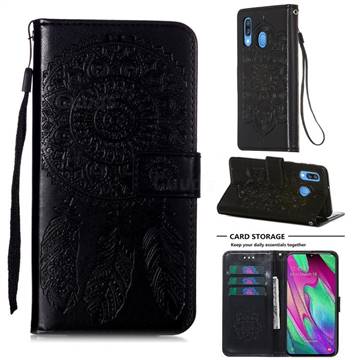Embossing Dream Catcher Mandala Flower Leather Wallet Case for Samsung Galaxy A40 - Black
