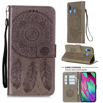Embossing Dream Catcher Mandala Flower Leather Wallet Case for Samsung Galaxy A40 - Gray