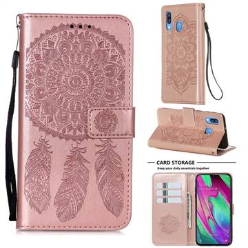 Embossing Dream Catcher Mandala Flower Leather Wallet Case for Samsung Galaxy A40 - Rose Gold