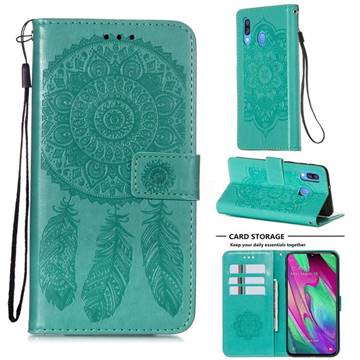 Embossing Dream Catcher Mandala Flower Leather Wallet Case for Samsung Galaxy A40 - Green