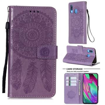 Embossing Dream Catcher Mandala Flower Leather Wallet Case for Samsung Galaxy A40 - Purple