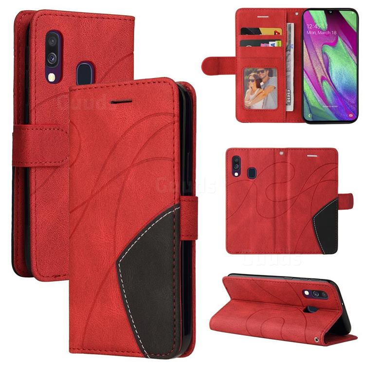 Luxury Two-color Stitching Leather Wallet Case Cover for Samsung Galaxy A40 - Red