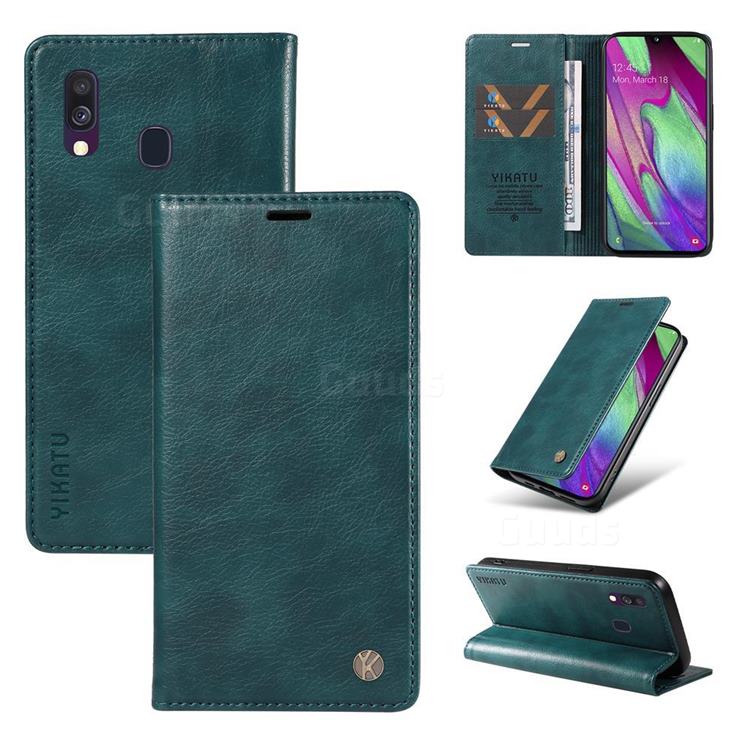 YIKATU Litchi Card Magnetic Automatic Suction Leather Flip Cover for Samsung Galaxy A40 - Dark Blue
