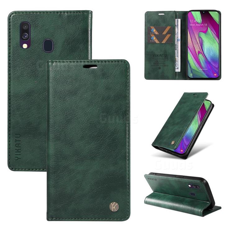 YIKATU Litchi Card Magnetic Automatic Suction Leather Flip Cover for Samsung Galaxy A40 - Green